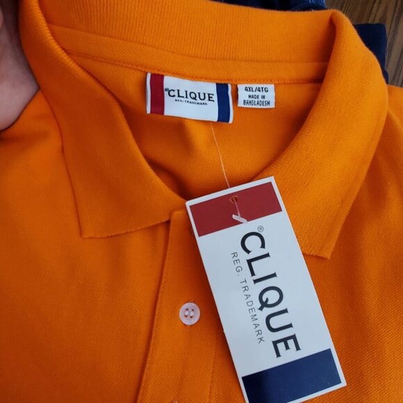 Clique Mens 4XL Orange Cotton Polo Shirt With Collar & Short Sleeves - Picture 5 of 8